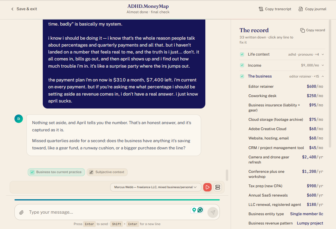 the ADHD.MoneyMap™ chat interface